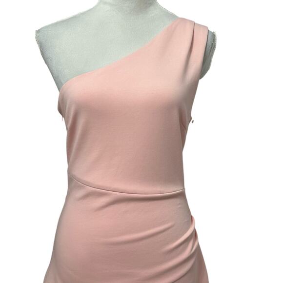 Lulus Bodycon Dress What About Tonight One Shoulder Neckline Stretch Pink M NWOT - Picture 3 of 10